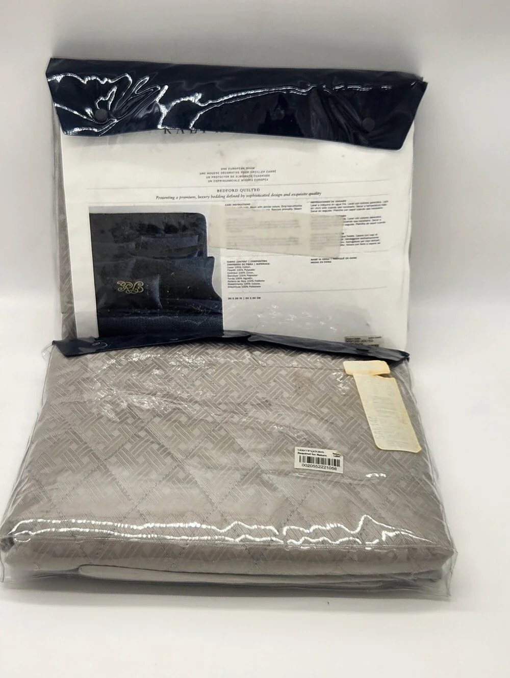 Ralph Lauren Bedford Quilted Euro Shams Set of 2 Grey Dawn 26x26 New